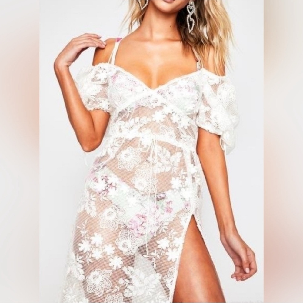 For Love & Lemons White Daisey Crochet Maxi Dress
